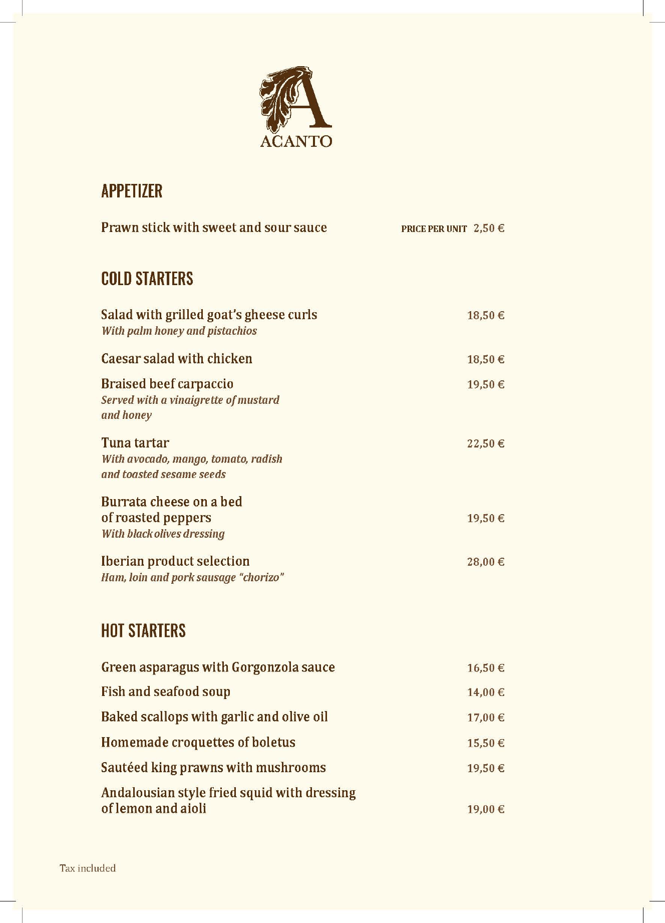 ACANTO MENU