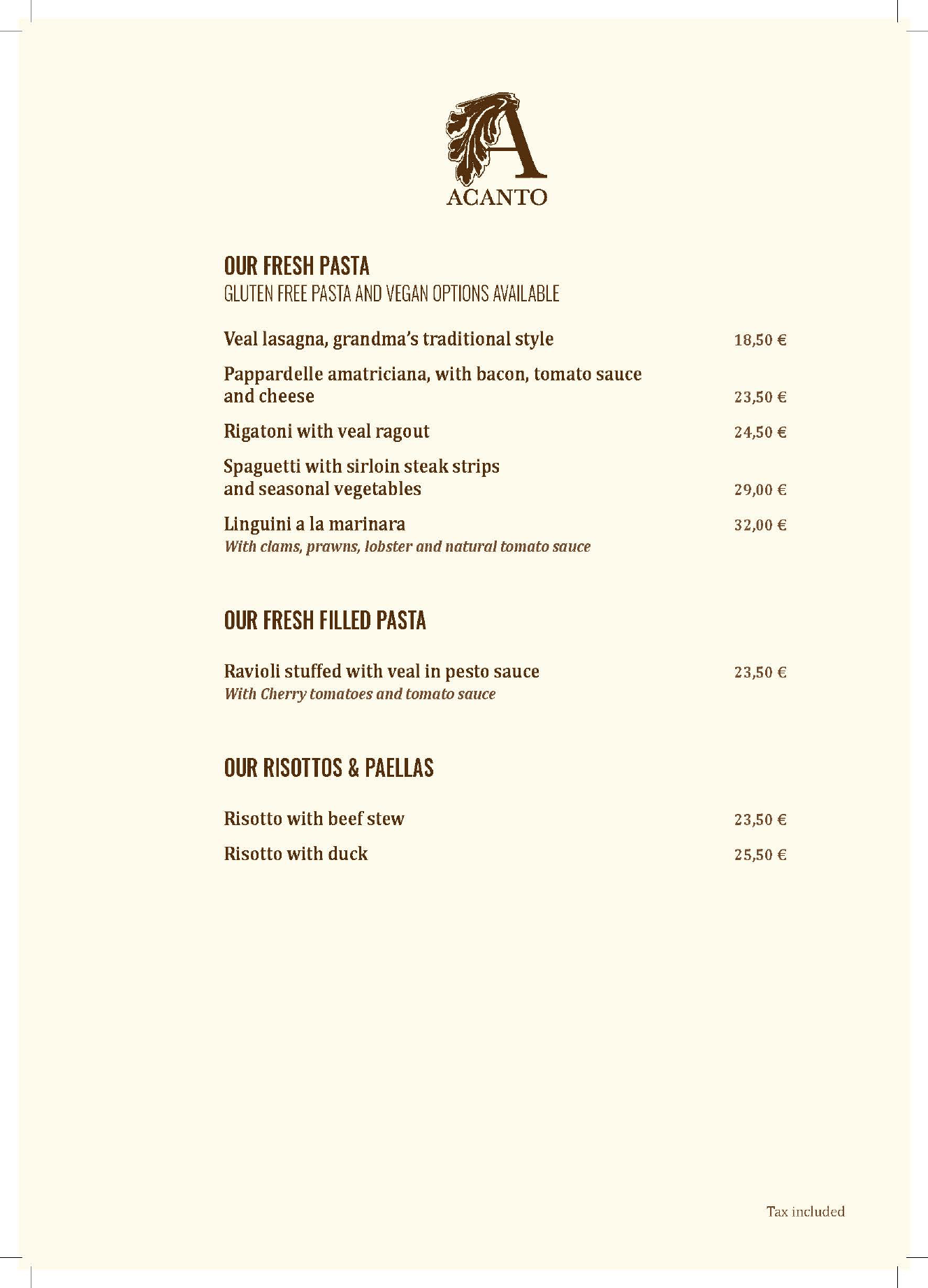 ACANTO MENU
