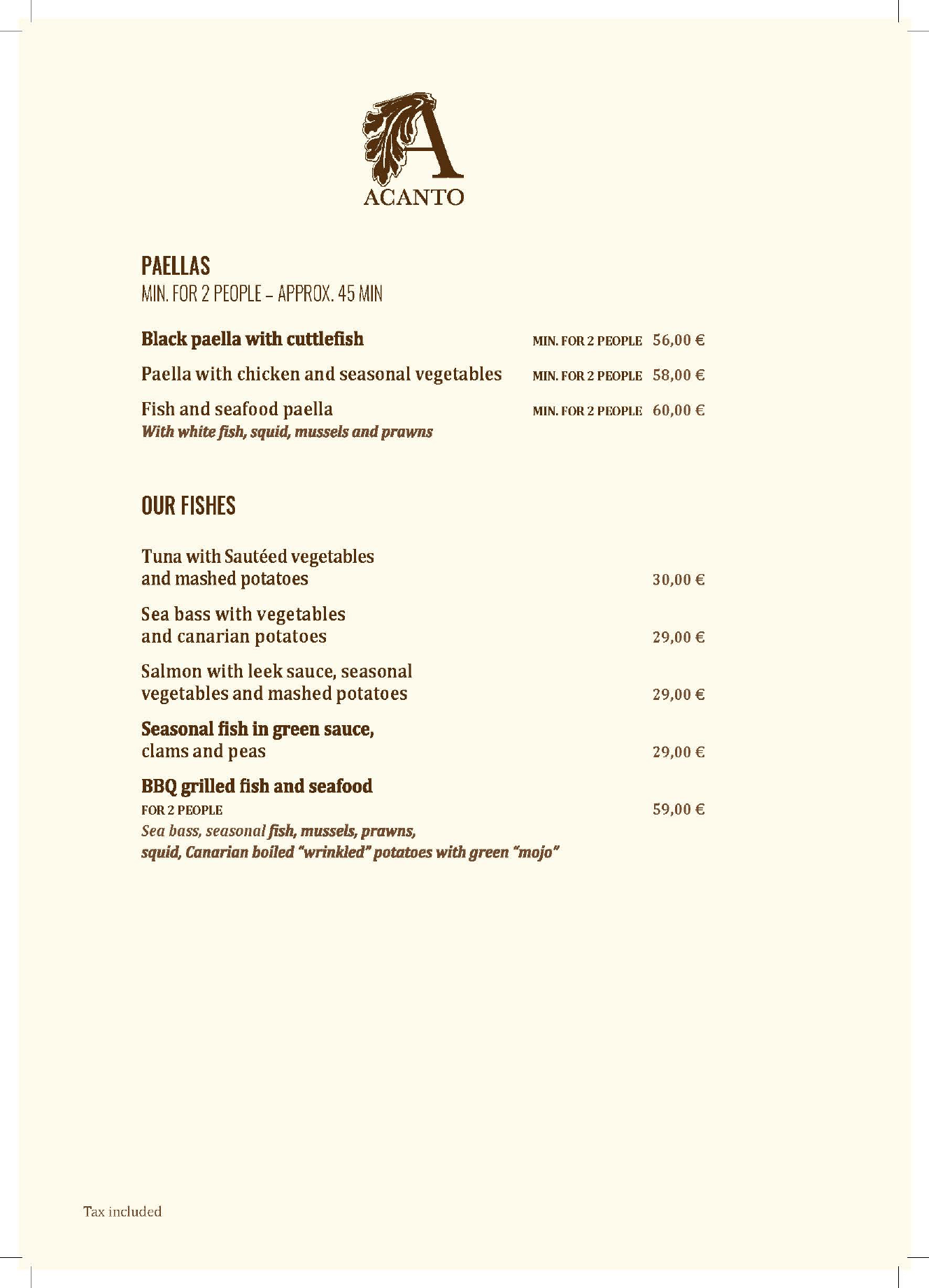 ACANTO MENU