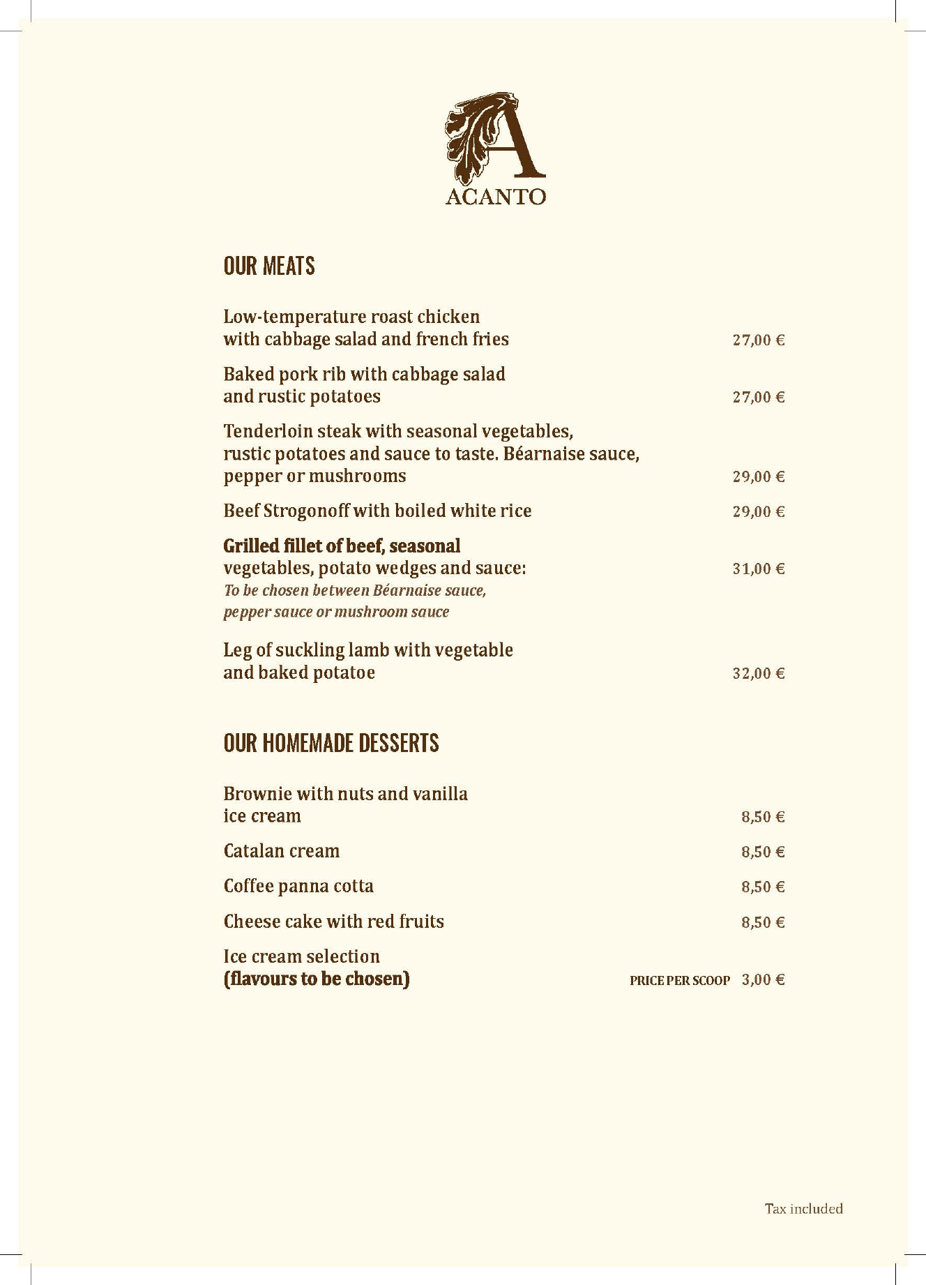 ACANTO MENU